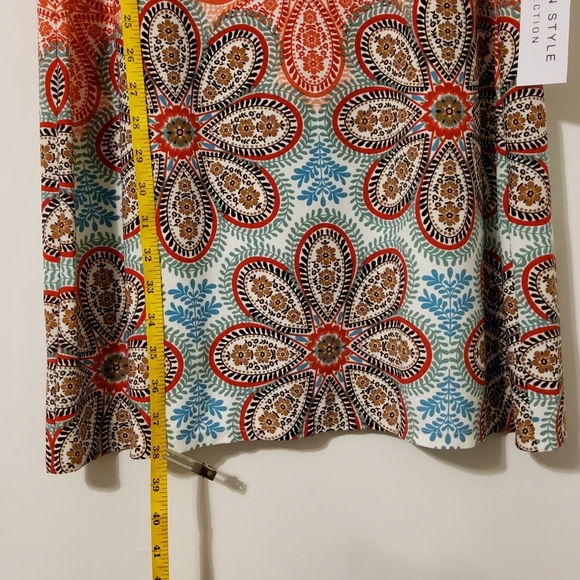 London Style Collection Stretch Aqua Multi 3/4 Sleeve Shift/Tunic Boatneck Sz 12 - Picture 3 of 4